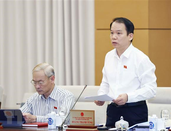 Chủ nhiệm Ủy ban Pháp luật của Quốc hội Hoàng Thanh Tùng, đại diện Đoàn giám sát chuyên đề trình bày báo cáo.
