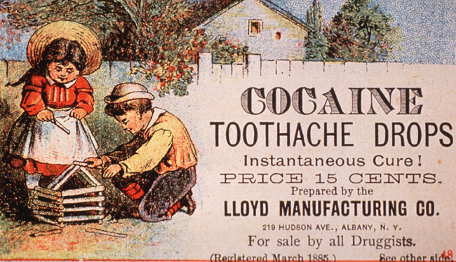 Thuốc trị đau răng có Cocaine được quảng cáo và bán tự do ở Mỹ trong thập niên 1920.