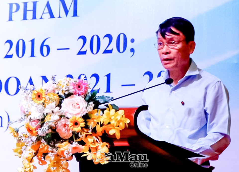 Nhà báo Nguyễn Đức Lợi, Phó Chủ tịch Thường trực Hội Nhà báo Việt Nam phát biểu tại hội nghị.