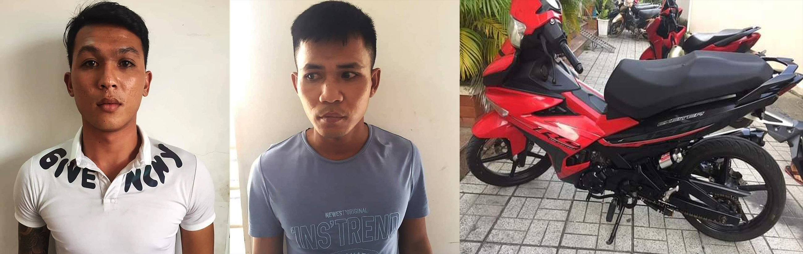 Đối tượng Nhi (trái) và Quang cùng phương tiện sử dụng để đi cướp giật tài sản.
