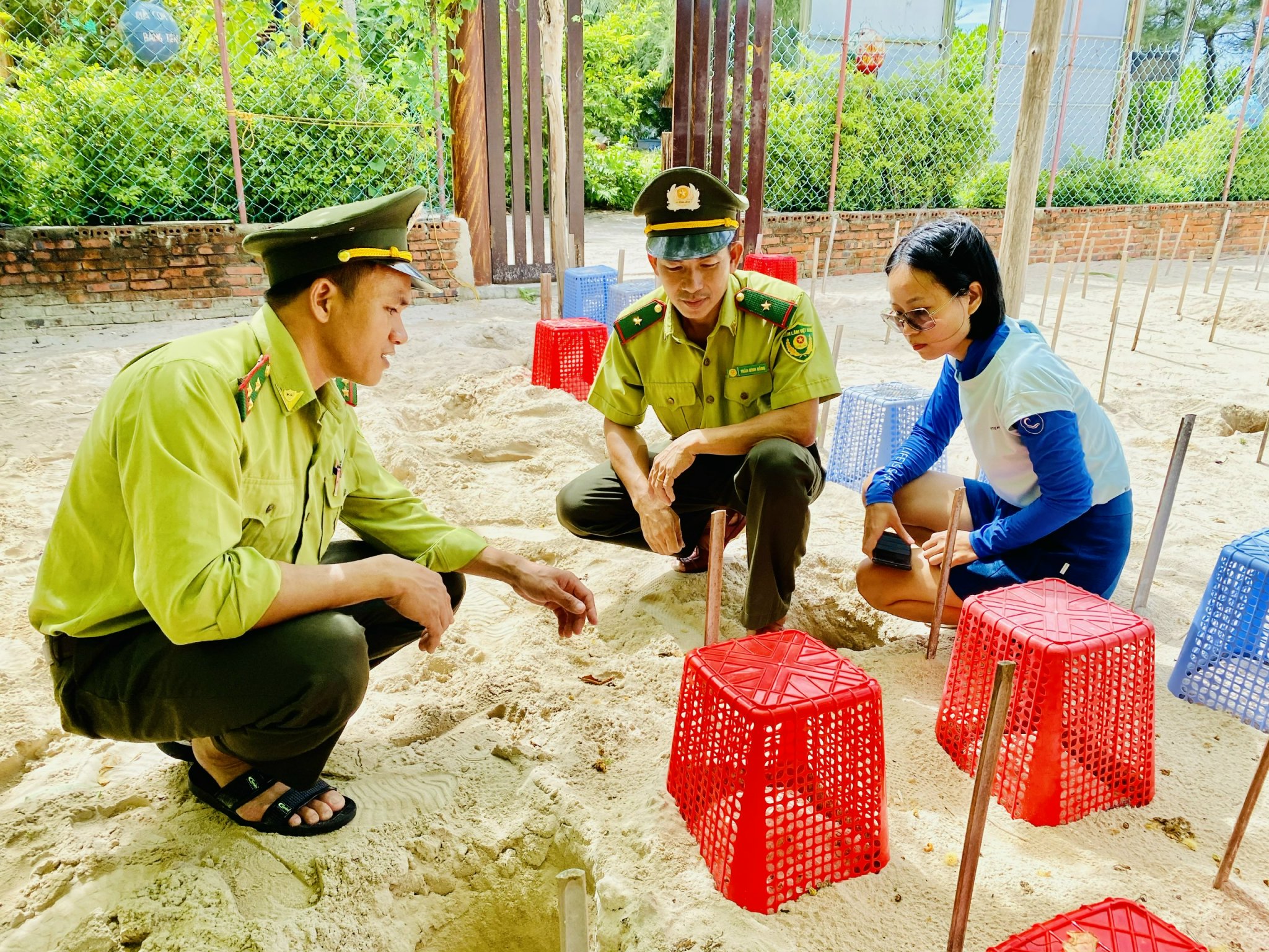 Lực lượng kiểm lâm hòn Bảy Cạnh (huyện Côn Đảo) kiểm tra quy trình thực hiện ấp trứng rùa