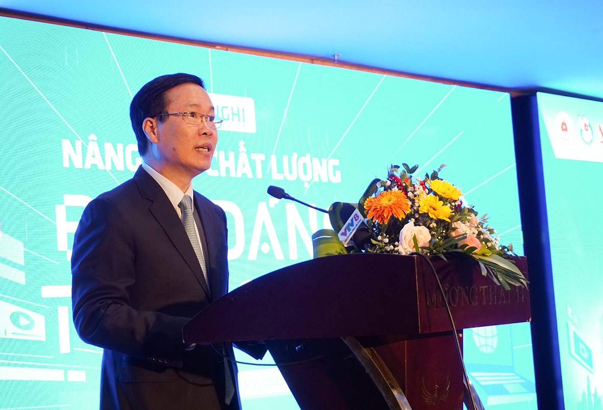 Ông Võ Văn Thưởng, Ủy viên Bộ Chính trị, Thường trực Ban Bí thư phát biểu chỉ đạo tại hội nghị.