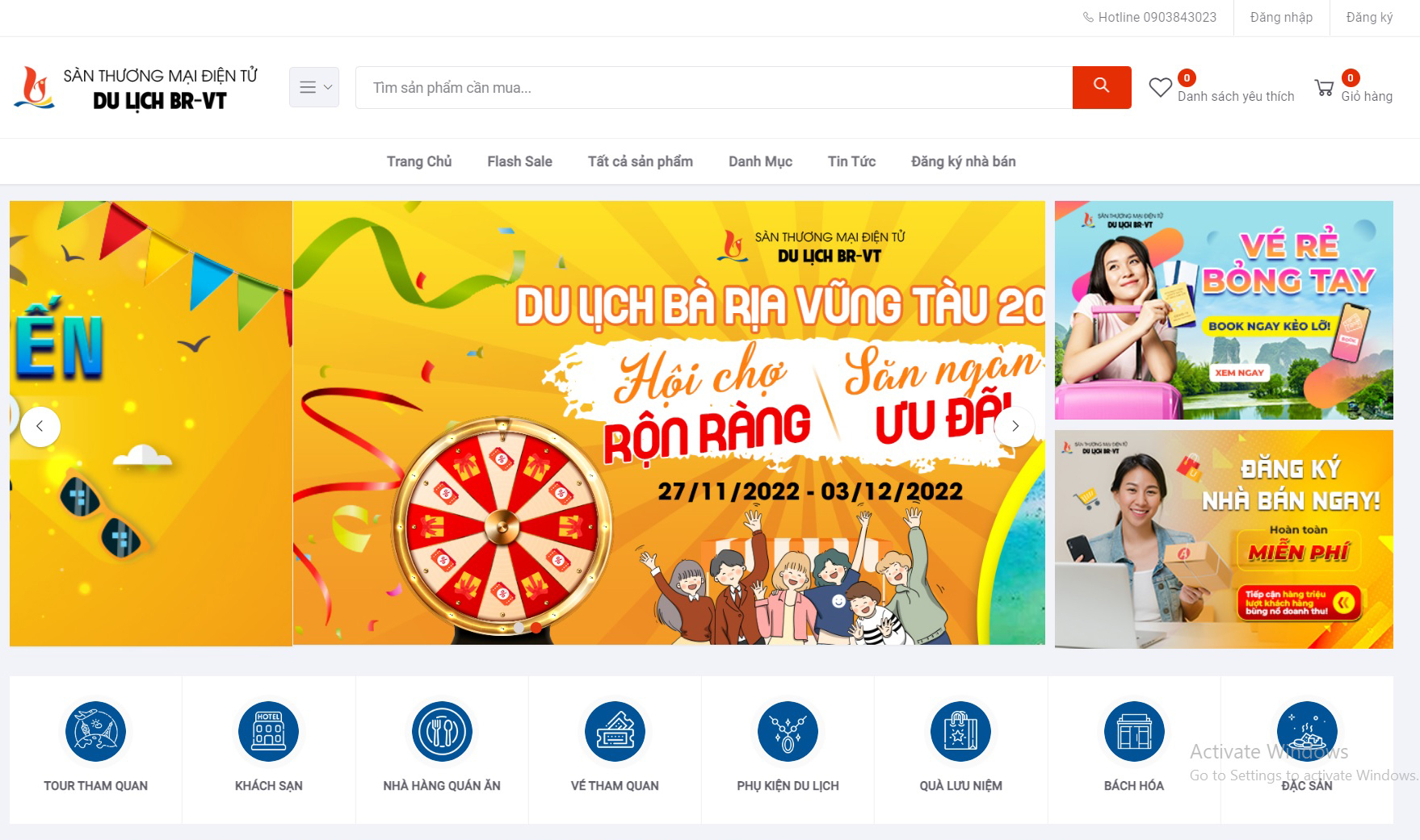 Giao diện Sàn thương mại điện tử du lịch tỉnh tại Website: Dulichbariavungtau.com.vn
