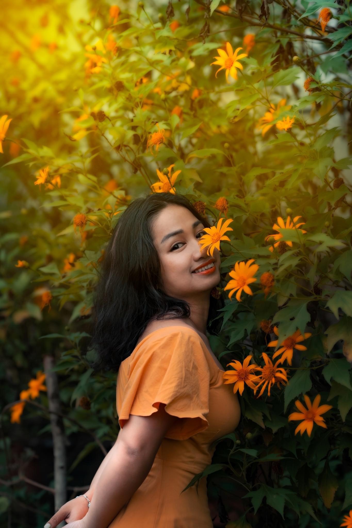 Bạn trẻ chụp ảnh cùng hoa dã quỳ tại Minh Rose Garden.