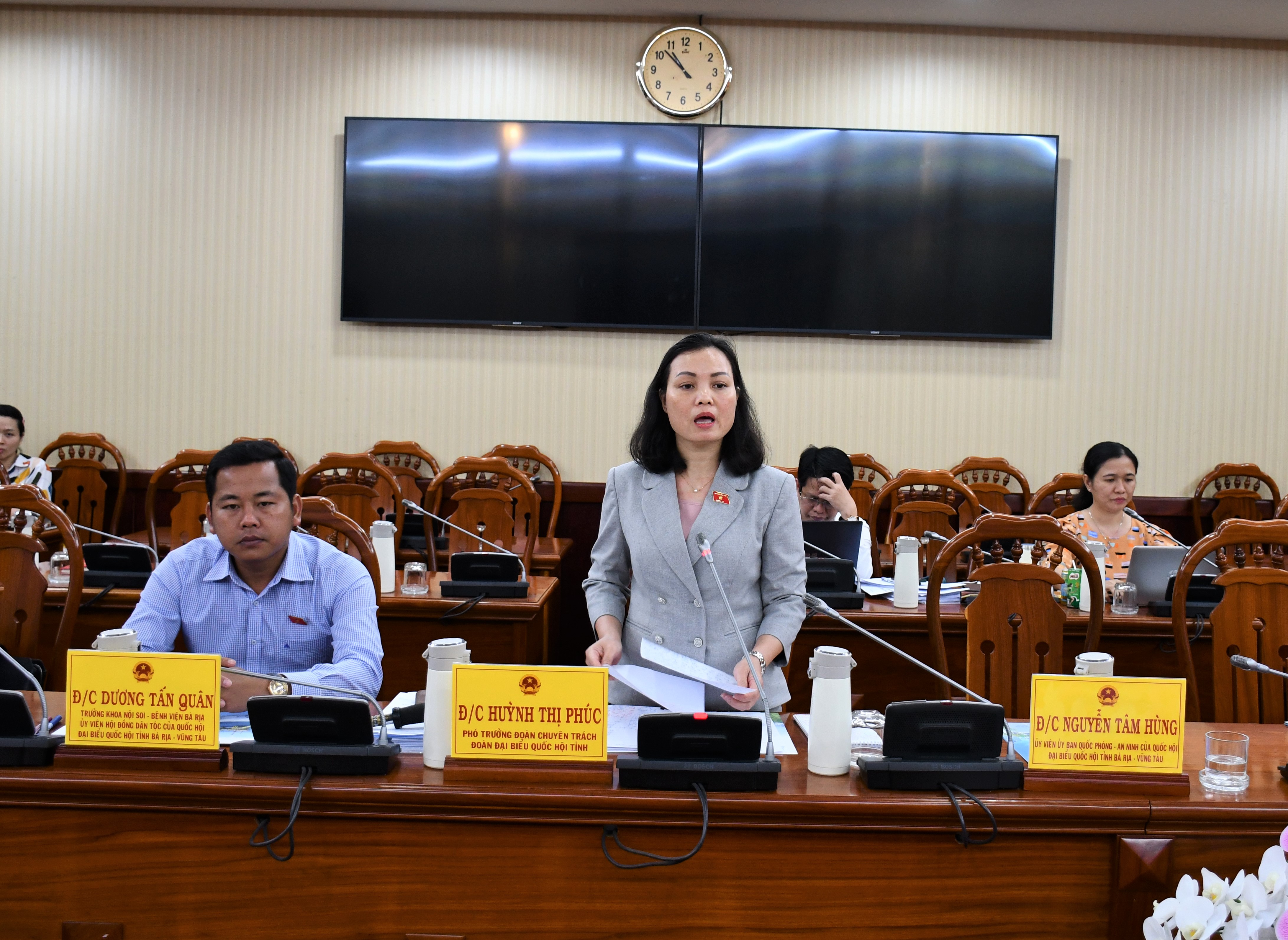 Bà Huỳnh Thị Phúc, Phó Trưởng Đoàn ĐBQH tỉnh phát biểu tại buổi giám sát.