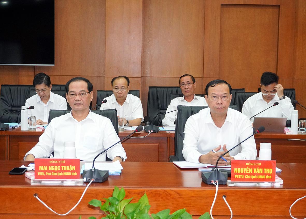Ông Nguyễn Văn Thọ, Chủ tịch UBND tỉnh; ông Mai Ngọc Thuận, Phó Chủ tịch HĐND tỉnh tham dự cuộc họp.