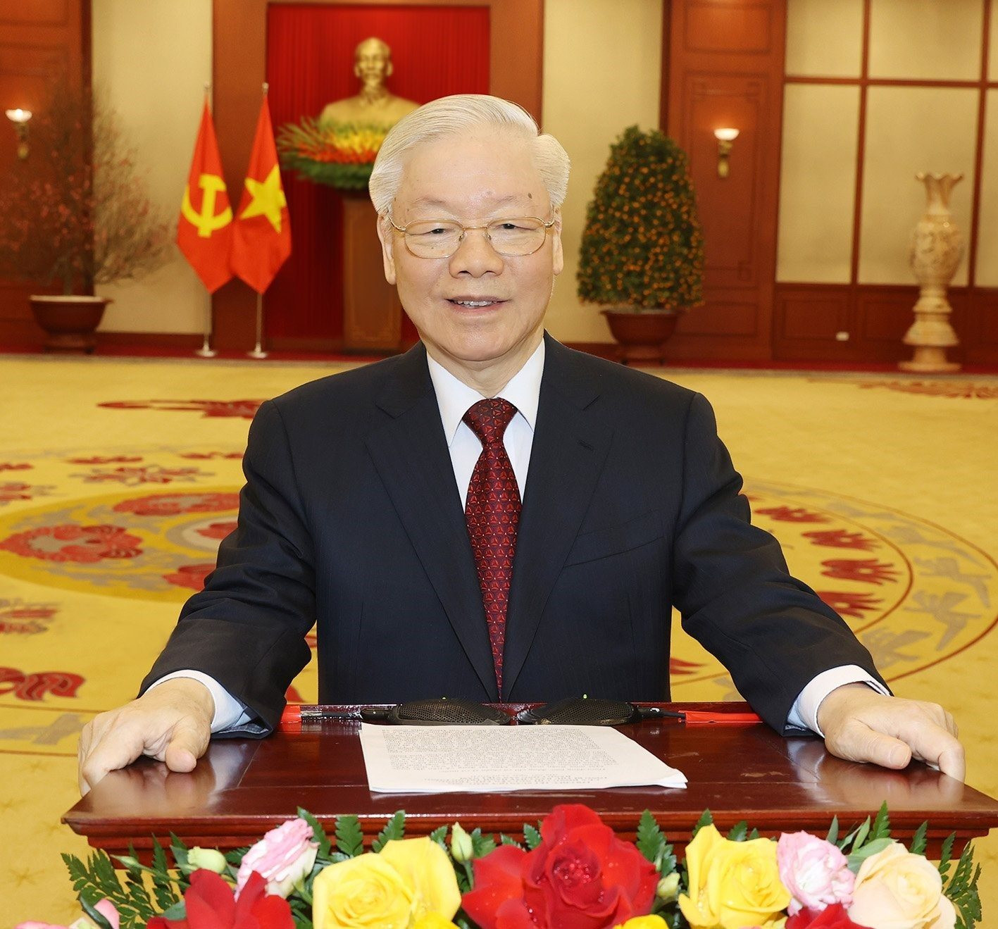 Tổng bí thư Nguyễn Phú Trọng gửi lời chúc năm mới - Xuân quý Mão - 2023. Ảnh: TTXVN.