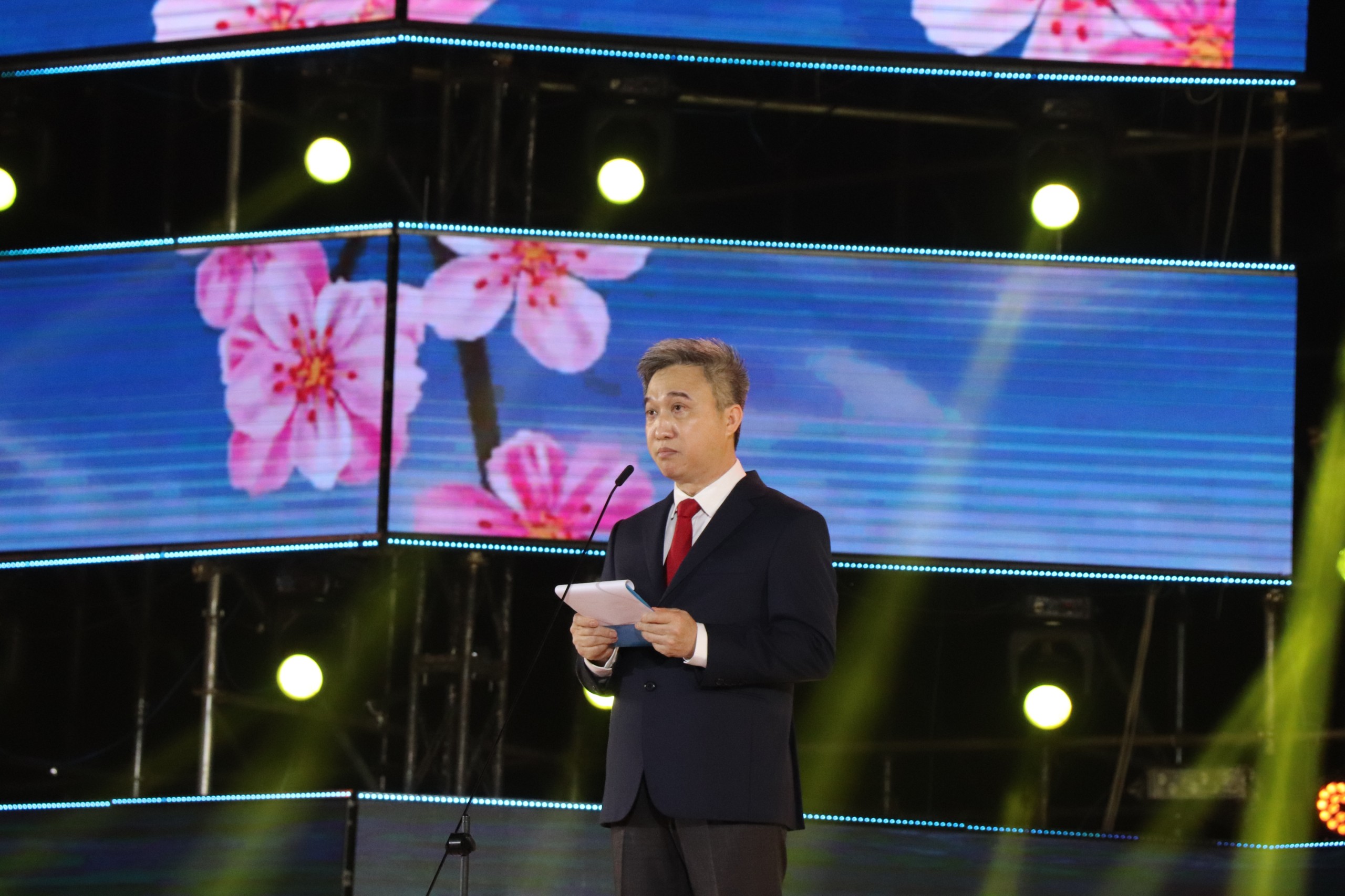 Đặng Minh Thông, Ủy viên Ban Thường vụ tỉnh ủy, Phó chủ tịch UBND tỉnh phát biểu khai mạc chương trình nghệ thuật 