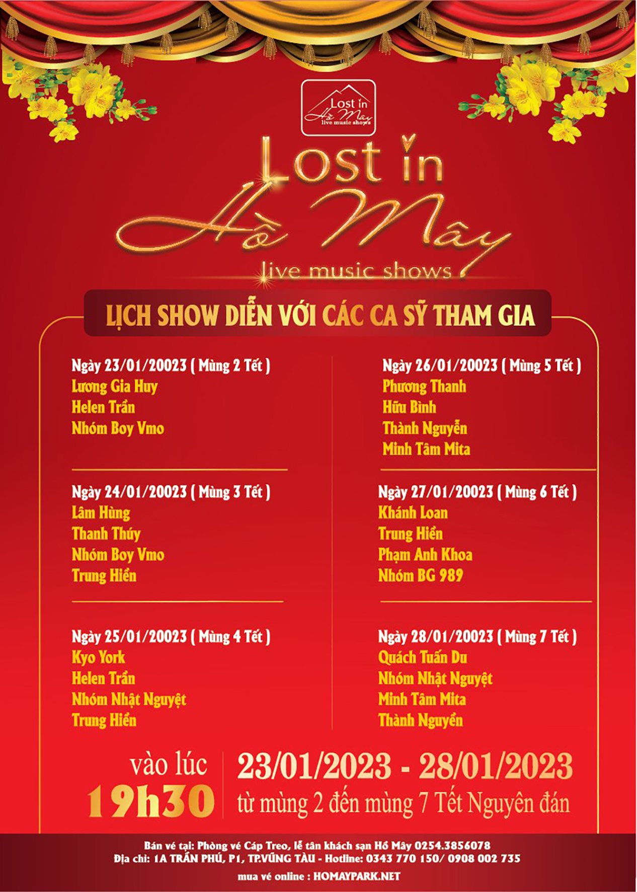 Lịch diễn tại Lost in Hồ Mây