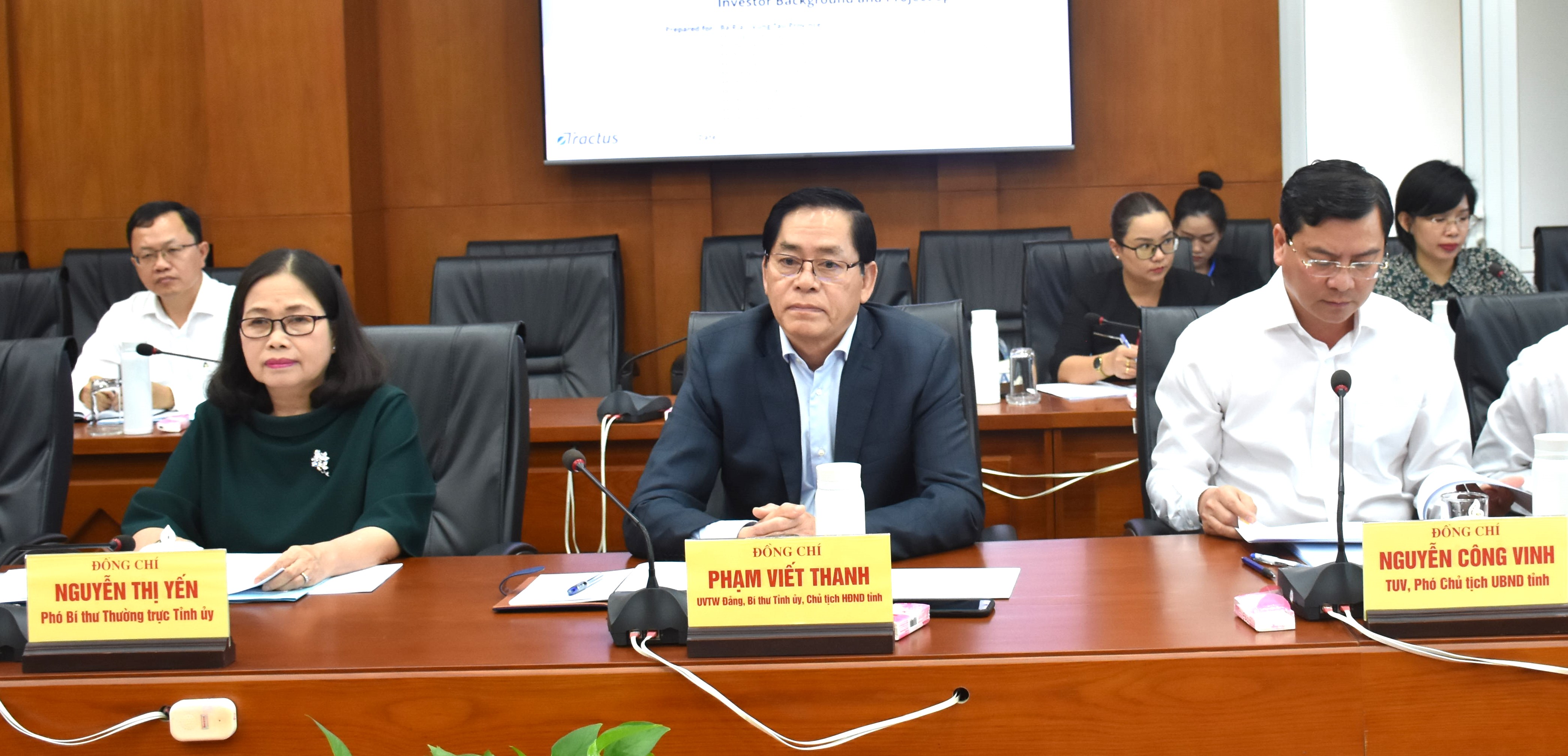 Bí thư Tỉnh ủy Phạm Viết Thanh cùng lãnh đạo tỉnh tại buổi tiếp và làm việc với Công ty TNHH Tractus Asia (Việt Nam).