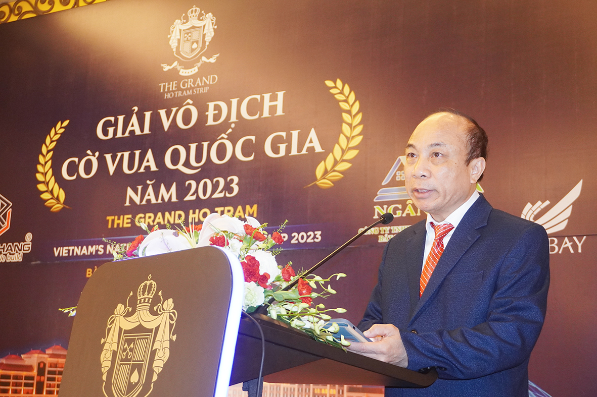 Ông Nguyễn Minh Thắng, Phó Chủ tịch Liên đoàn Cờ Việt Nam phát biểu khai mạc giải.