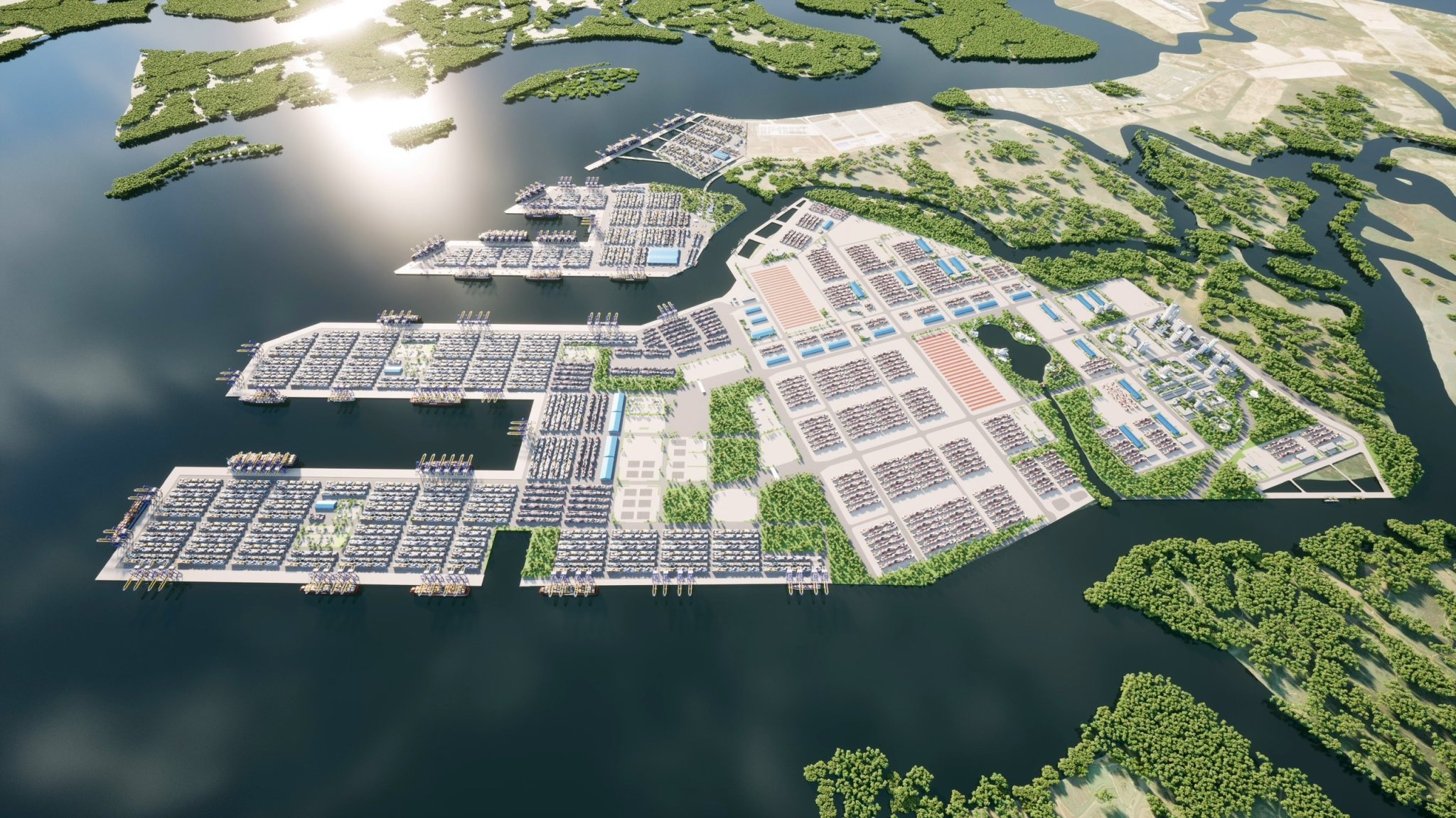 Khu thương mại tự do tại Cái Mép Hạ cũng sẽ được hình thành trong giai đoạn 2021-2030 để phát huy vai trò cảng cửa ngõ của khu vực và của cả nước. Trong ảnh: Phối cảnh Khu thương mại tự do Cái Mép hạ. Ảnh: THANH NGA