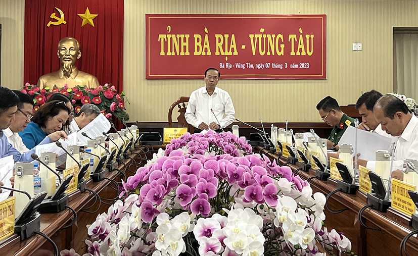 Chủ tịch UBND tỉnh Nguyễn Văn Thọ phát biểu kết luận tại cuộc họp.