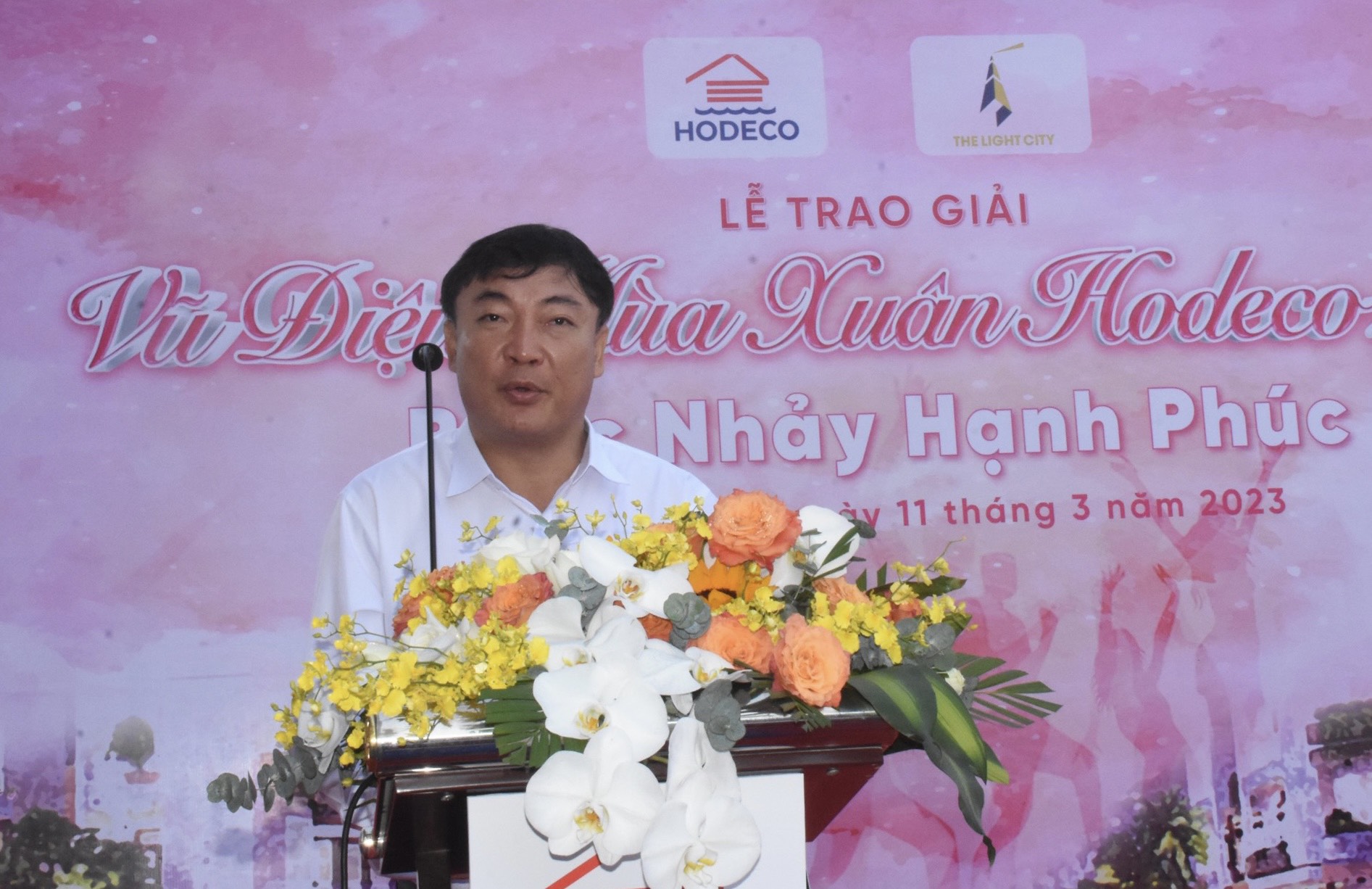 Ông Lê Viết Liên, Tổng Giám đốc HODECO phát biểu tại buổi lễ trao giải cuộc thi “Vũ điệu mùa xuân HODECO 2023 - Bước nhảy hạnh phúc” 