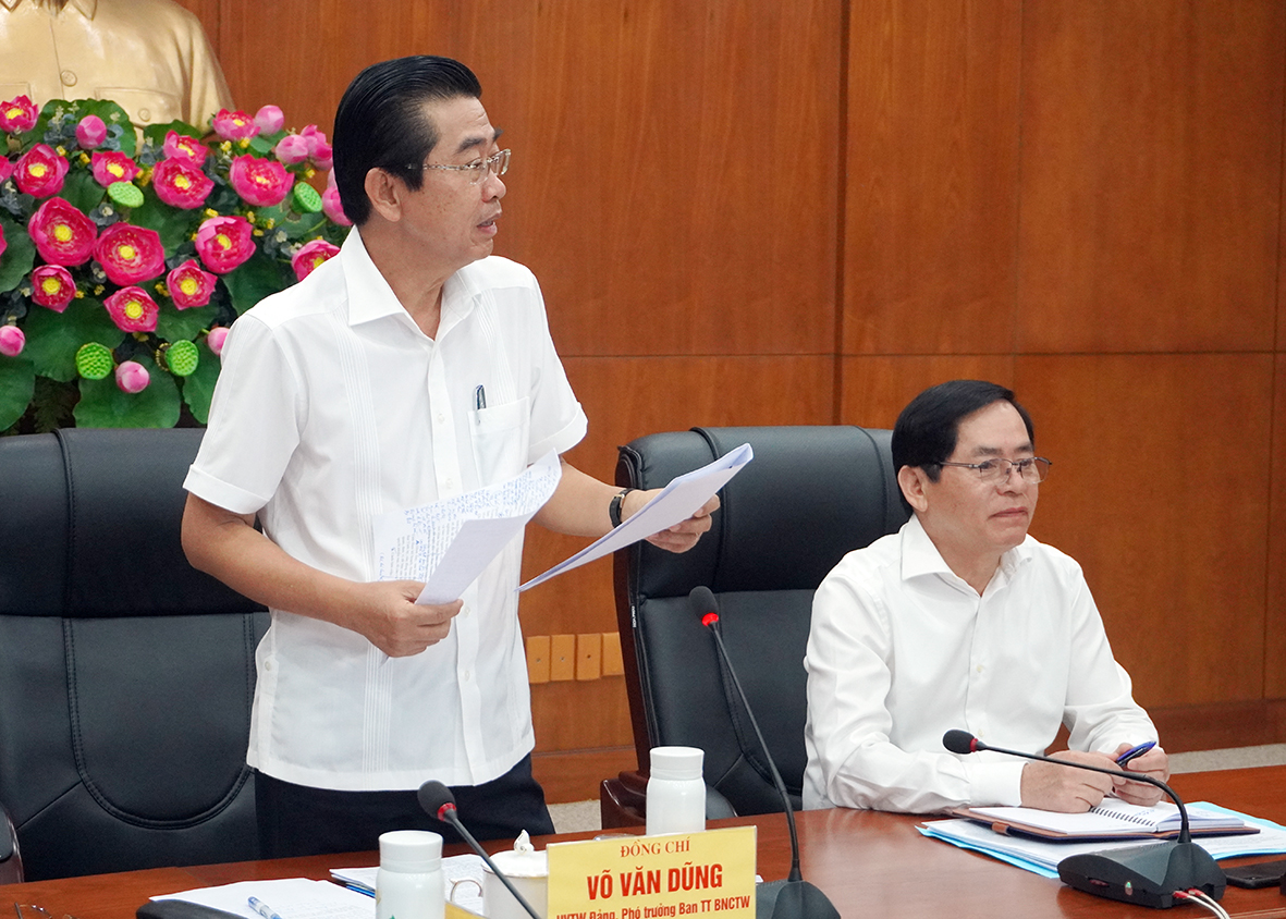 Ông Võ Văn Dũng, Ủy viên Trung ương Đảng, Phó Trưởng Ban Thường trực Ban Nội chính Trung ương phát biểu tại buổi làm việc.