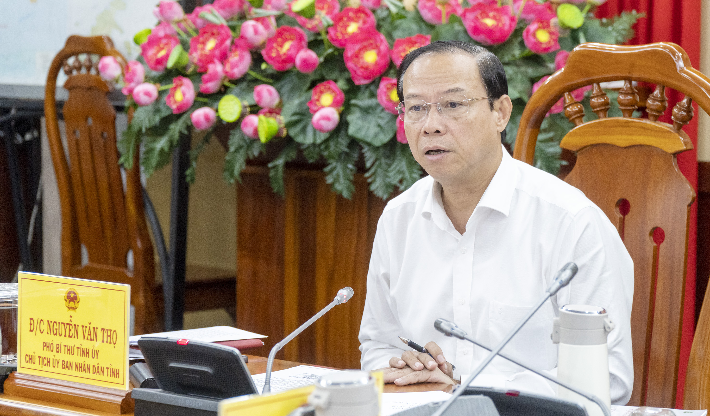 Ông Nguyễn Văn Thọ, Chủ tịch UBND tỉnh phát biểu kết luận cuộc họp.