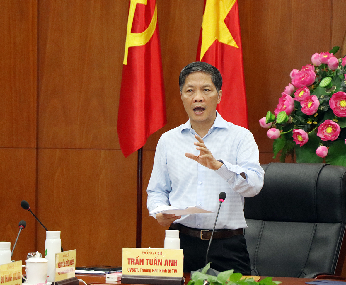 Ông Trần Tuấn Anh, Ủy viên Bộ Chính trị, Trưởng Ban Kinh tế Trung ương phát biểu tại buổi làm việc.