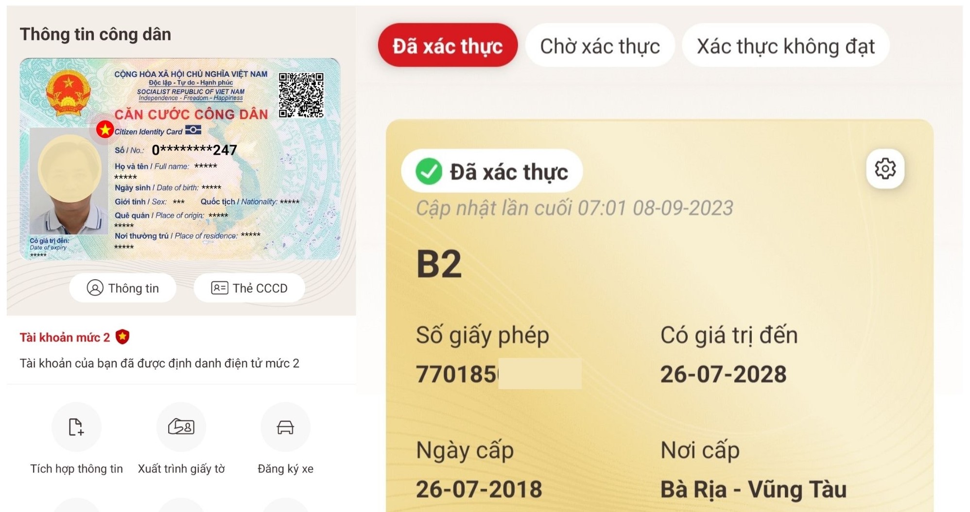 Bằng lái xe được tích hợp vào hồ sơ công dân trên phần mềm VNeID.