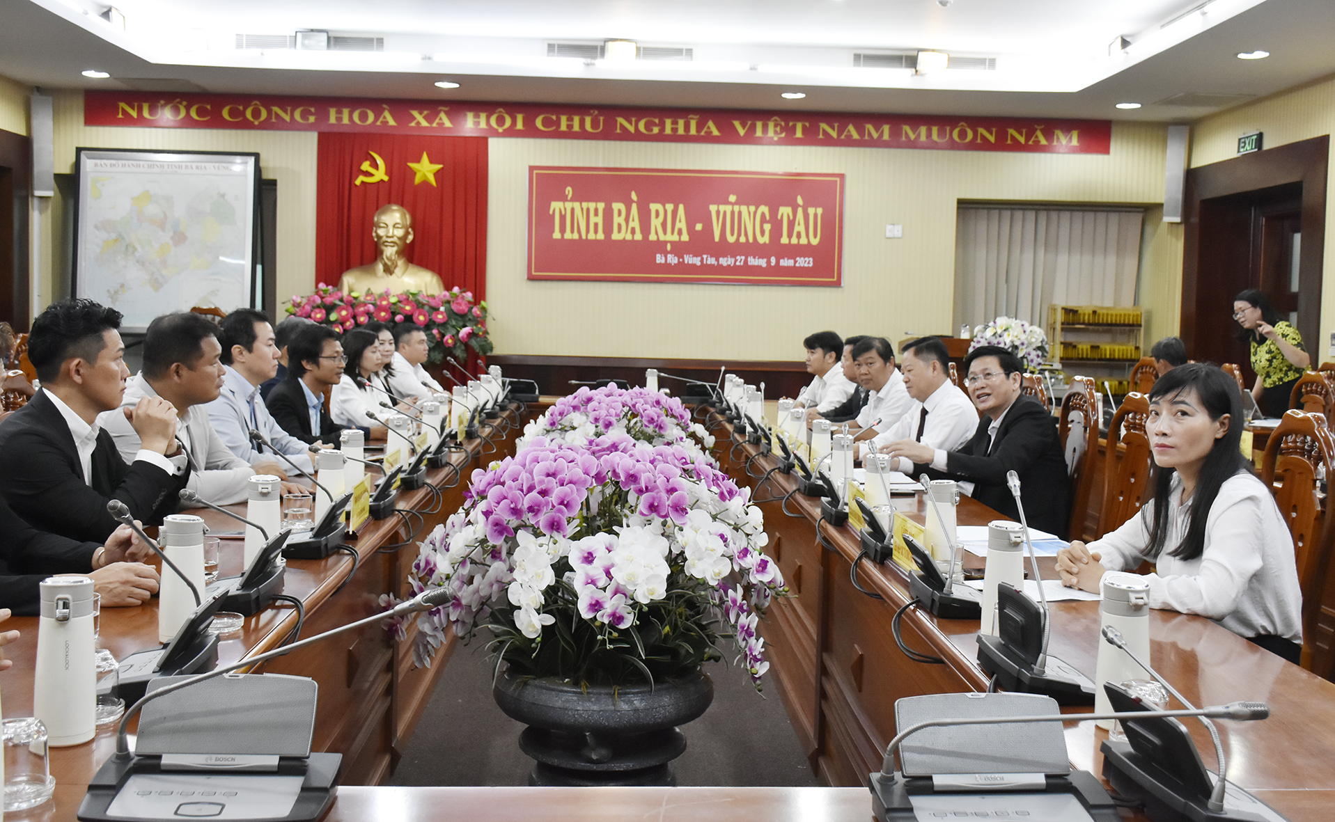 Quang cảnh buổi tiếp Đoàn Hiệp hội Hữu nghị Nhật Bản - Việt Nam thăm và làm việc tại Bà Rịa-Vũng Tàu.