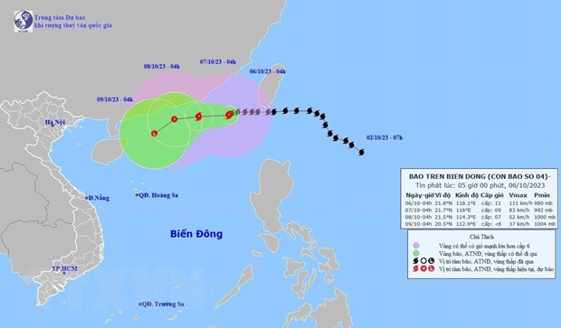 Hướng di chuyển của bão số 4. (Ảnh: TTXVN phát)