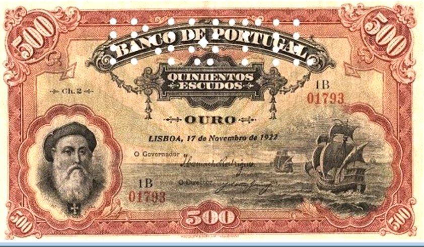  Tờ 500 escudo thật nhưng là giả.
