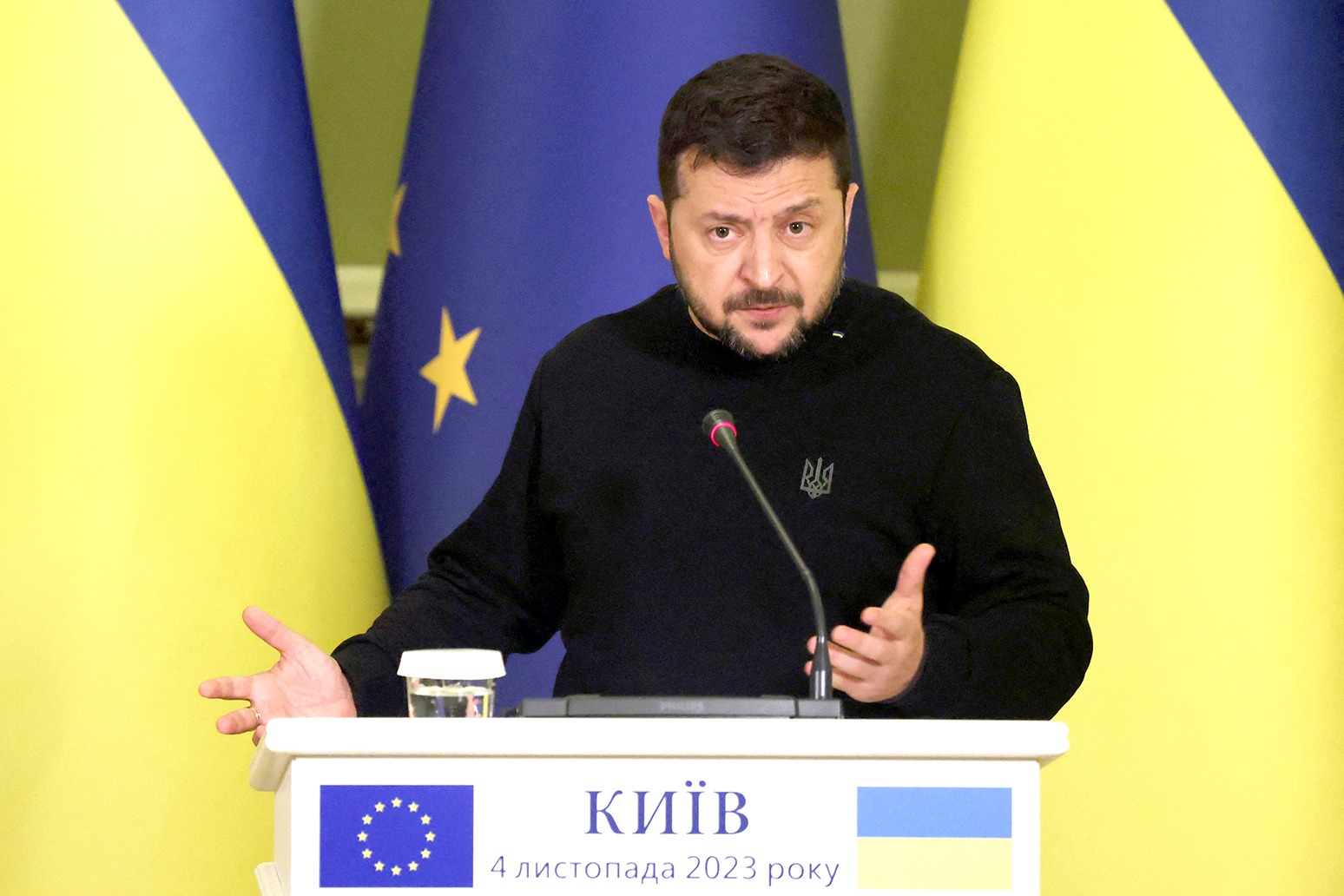 Tổng thống Ukraine Volodymyr Zelensky tại cuộc họp báo ở Kiev.