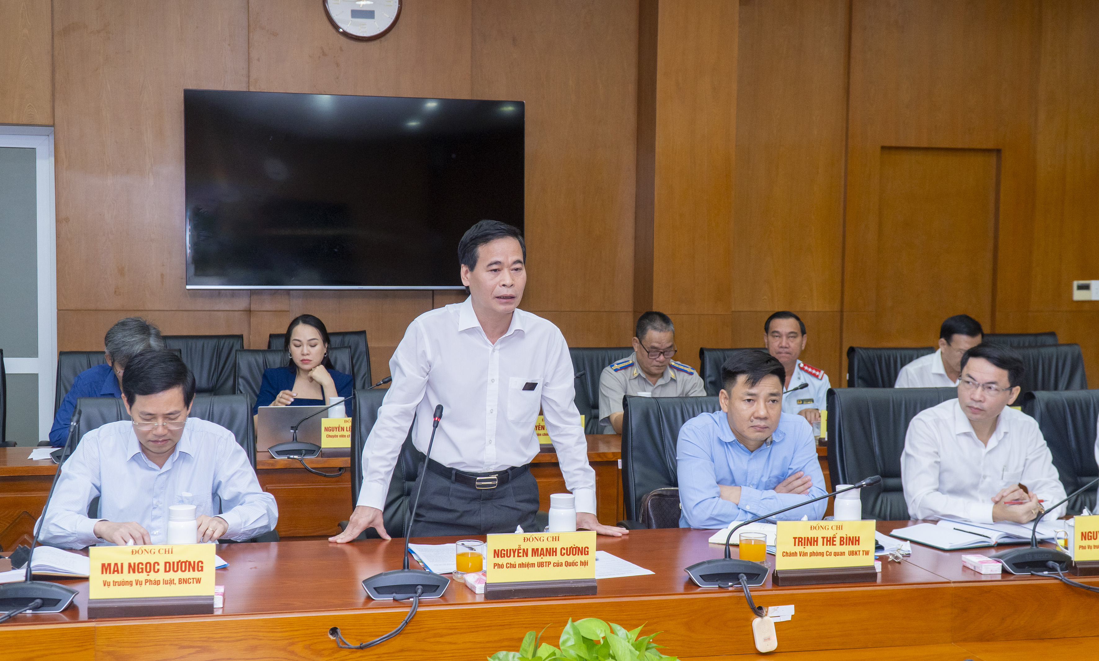 Ông Nguyễn Mạnh Cường, Phó Chủ nhiệm Ủy ban Tư pháp của Quốc hội, Phó Trưởng Đoàn kiểm tra số 3 Ban Chỉ đạo Trung ương về phòng, chống tham nhũng, tiêu cực phát biểu tại buổi làm việc.
