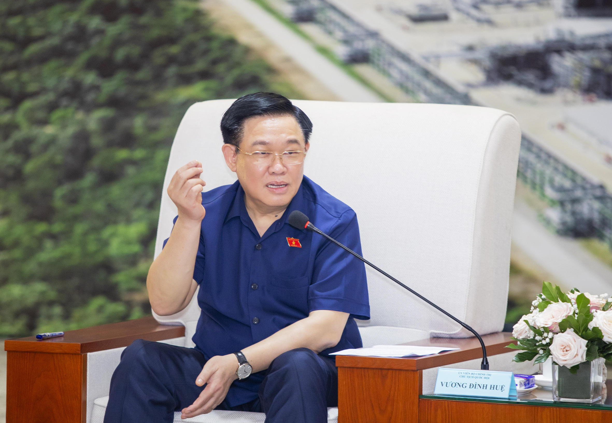Chủ tịch Quốc hội Vương Đình Huệ phát biểu tại buổi làm việc.