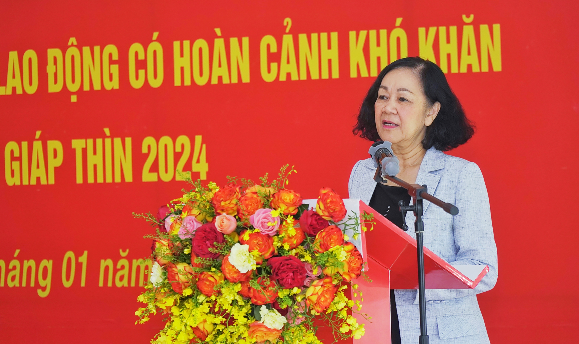 Ủy viên Bộ Chính trị, Thường trực Ban Bí thư, Trưởng Ban Tổ chức Trung ương Trương Thị Mai, ghi nhận, biểu dương tỉnh Bà Ria - Vũng Tàu trong công tác chăm lo, chuẩn bị Tết Nguyên đán Giáp Thìn 2024.