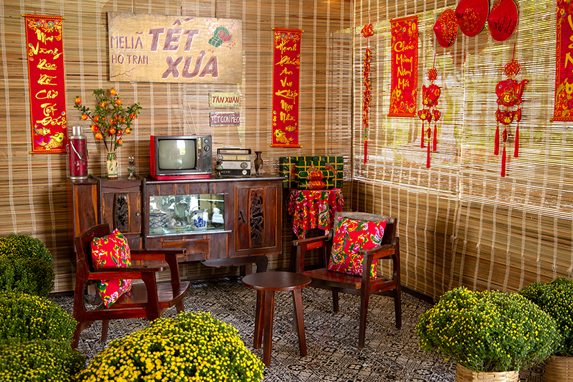 Góc trang trí Tết xưa tại Melia Hồ Tràm Beach Resort.
