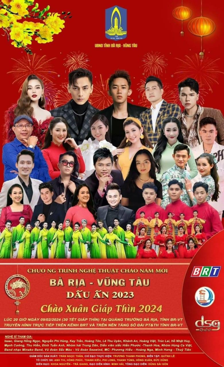 Chương trình nghệ thuật “Bà Rịa - Vũng Tàu - Dấu ấn 2023” diễn ra vào 20 giờ diễn ra tại Quảng trường Công viên Bà Rịa (TP. Bà Rịa) được người dân mong chờ với nhiều gương mặt ca sĩ nổi tiếng: Isaac, Giang hồng Ngọc, Phi Hùng…