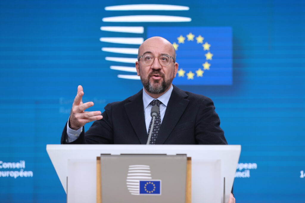 Chủ tịch Hội đồng châu Âu Charles Michel phát biểu tại cuộc họp báo ở Brussels, Bỉ.