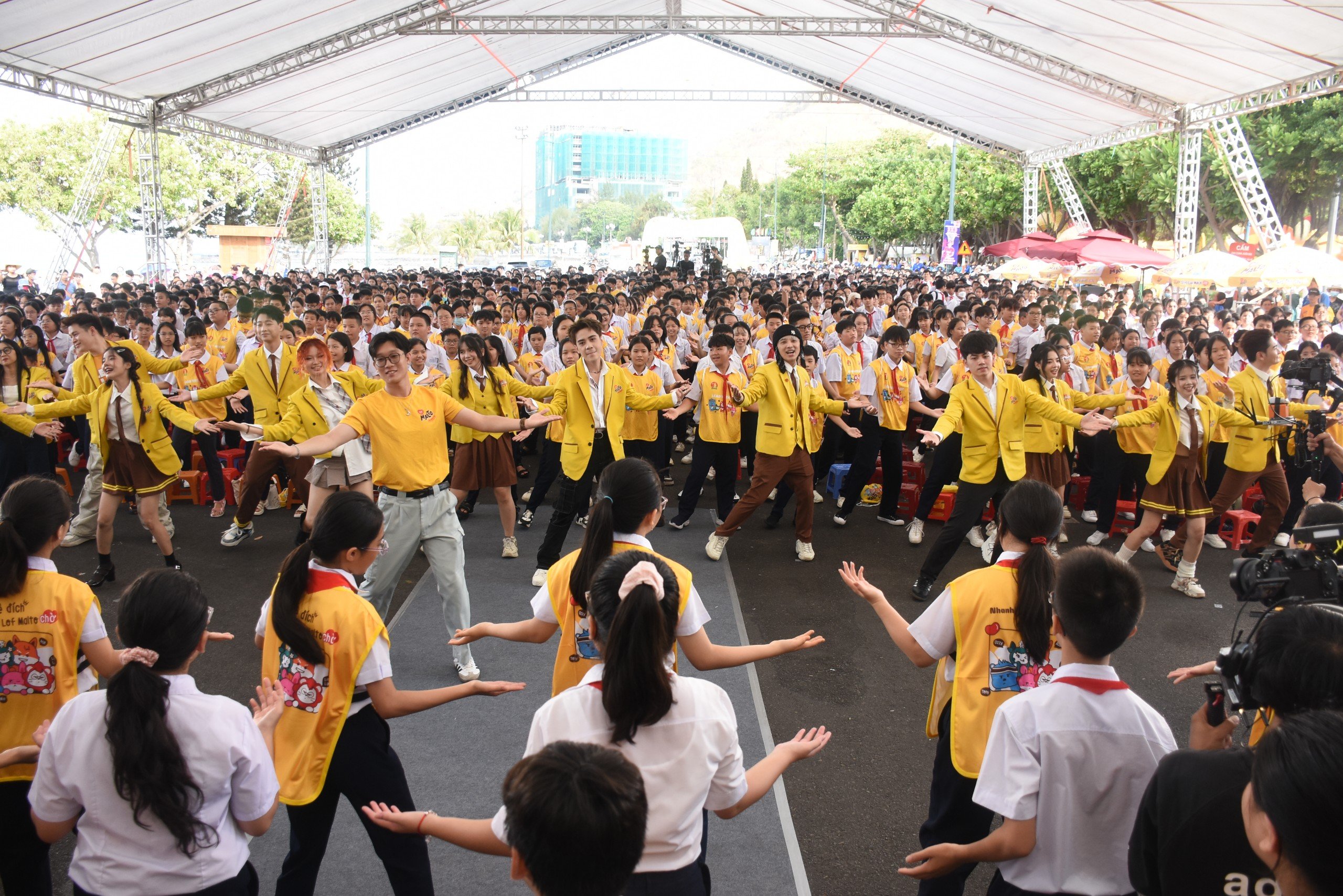 Thiếu nhi tỉnh Bà Rịa-Vũng Tàu và các ca sĩ khách mời cùng đồng diễn bài “Tiến bước dưới cờ Đoàn và Lof Malto - Khi nào mình lớn” với 5 triệu đội viên qua các điểm cầu để xác lập kỷ lục Việt Nam tại ngày hội.