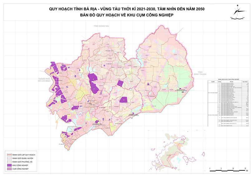 Bản đồ quy hoạch khu, cụm công nghiệp Bà Rịa-Vũng Tàu đến năm 2030.