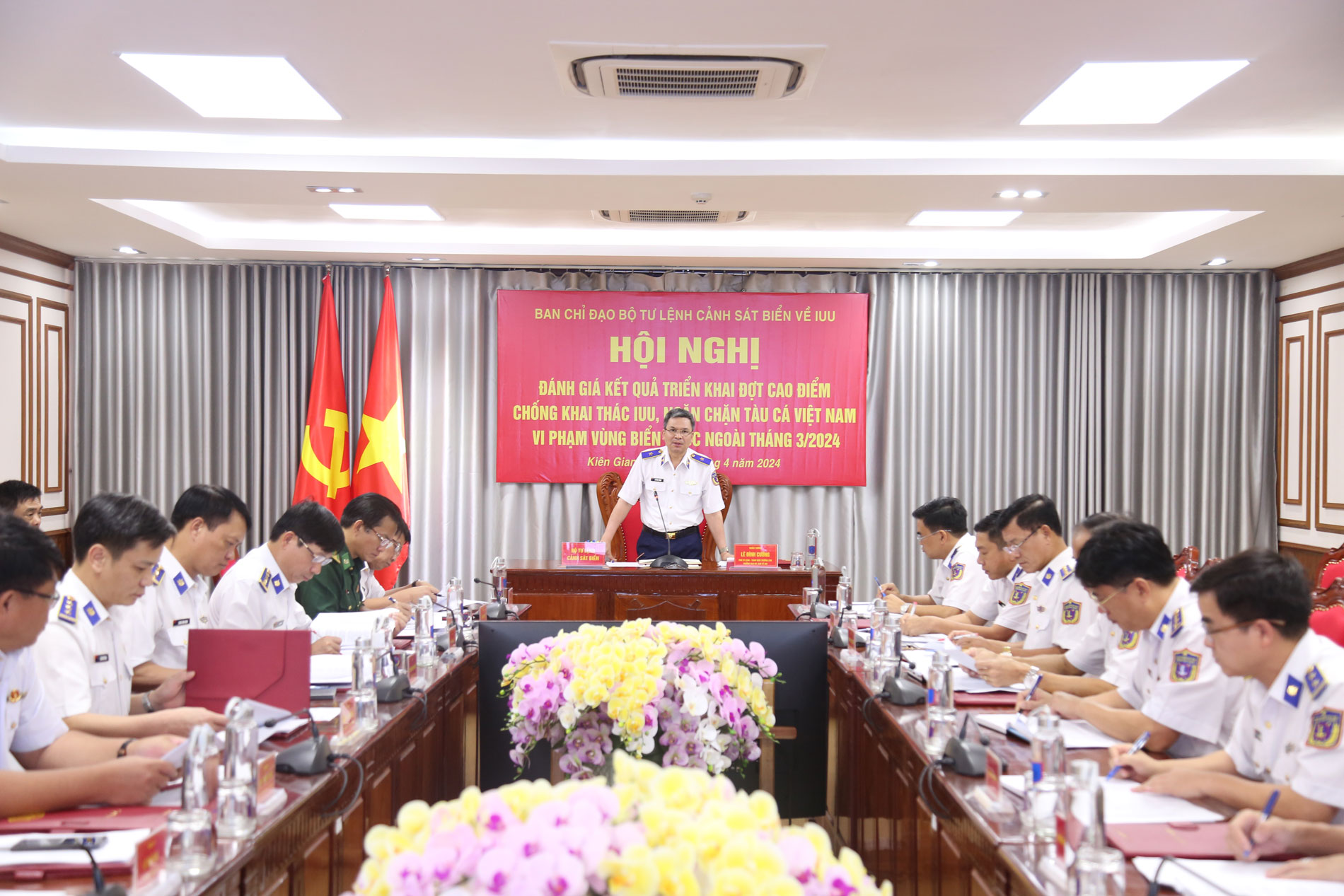 Thiếu tướng Lê Đình Cường, Phó Tư lệnh, Tham mưu trưởng, Trưởng Ban chỉ đạo BTL CSB về chống khai thác IUU phát biểu kết luận hội nghị.