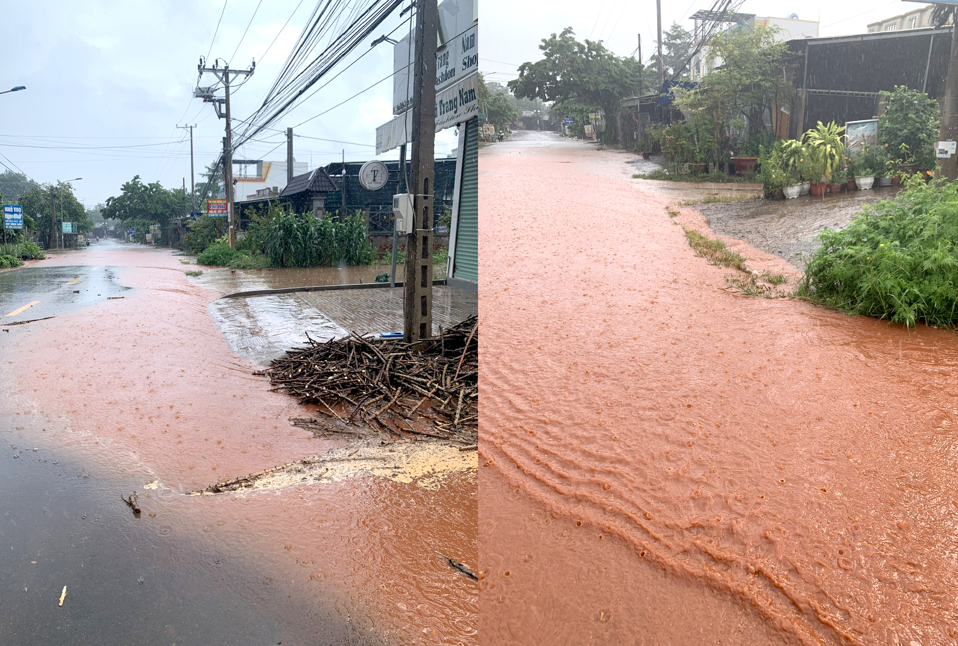 Mưa lớn gây ngập trên đường liên xã Hòa Hiệp - Bình Châu, đoạn gần ngã ba Bàu Ma (xã Hòa Hiệp).