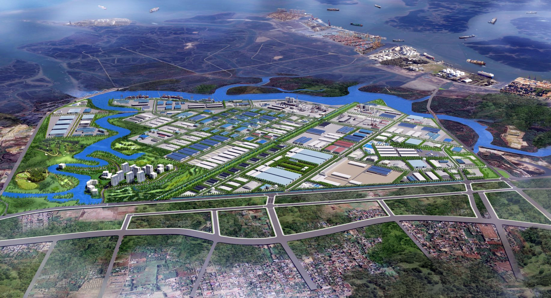 Không chỉ thu hút các dự án chất lượng cao, Bà Rịa-Vũng Tàu đang xây dựng các KCN thông minh, sinh thái. Trong ảnh: Phối cảnh KCN Phú Mỹ 3, đang được lựa chọn hỗ trợ xây dựng khu công nghiệp kiểu mẫu/khu công nghiệp thông minh đầu tiên của tỉnh.