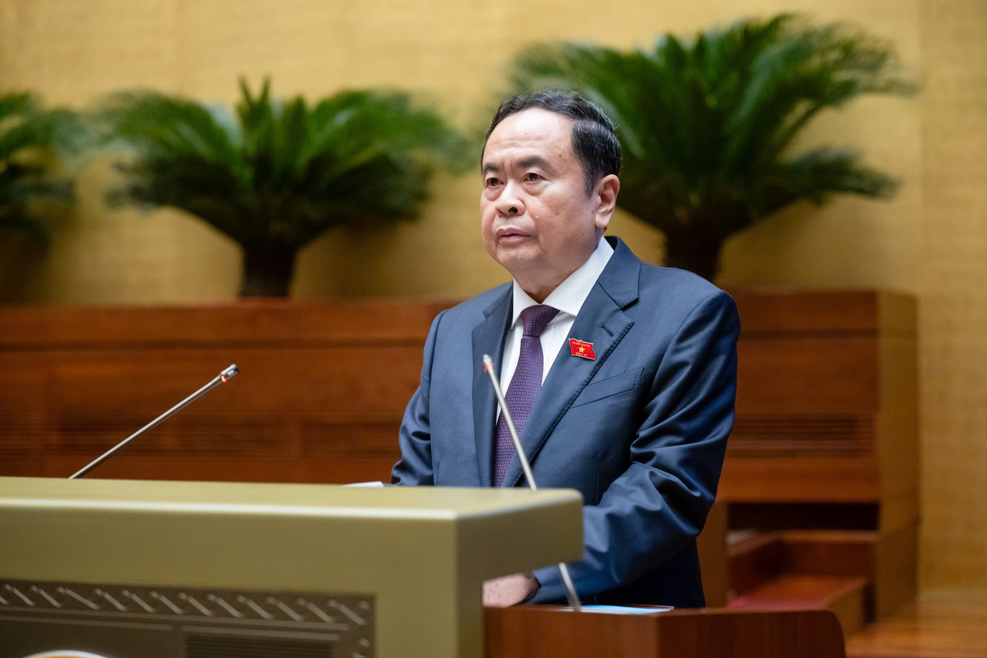 Ủy viên Bộ Chính trị, Chủ tịch Quốc hội Trần Thanh Mẫn phát biểu khai mạc phiên chất vấn và trả lời chất vấn. Ảnh: Cổng thông tin Quốc hội.