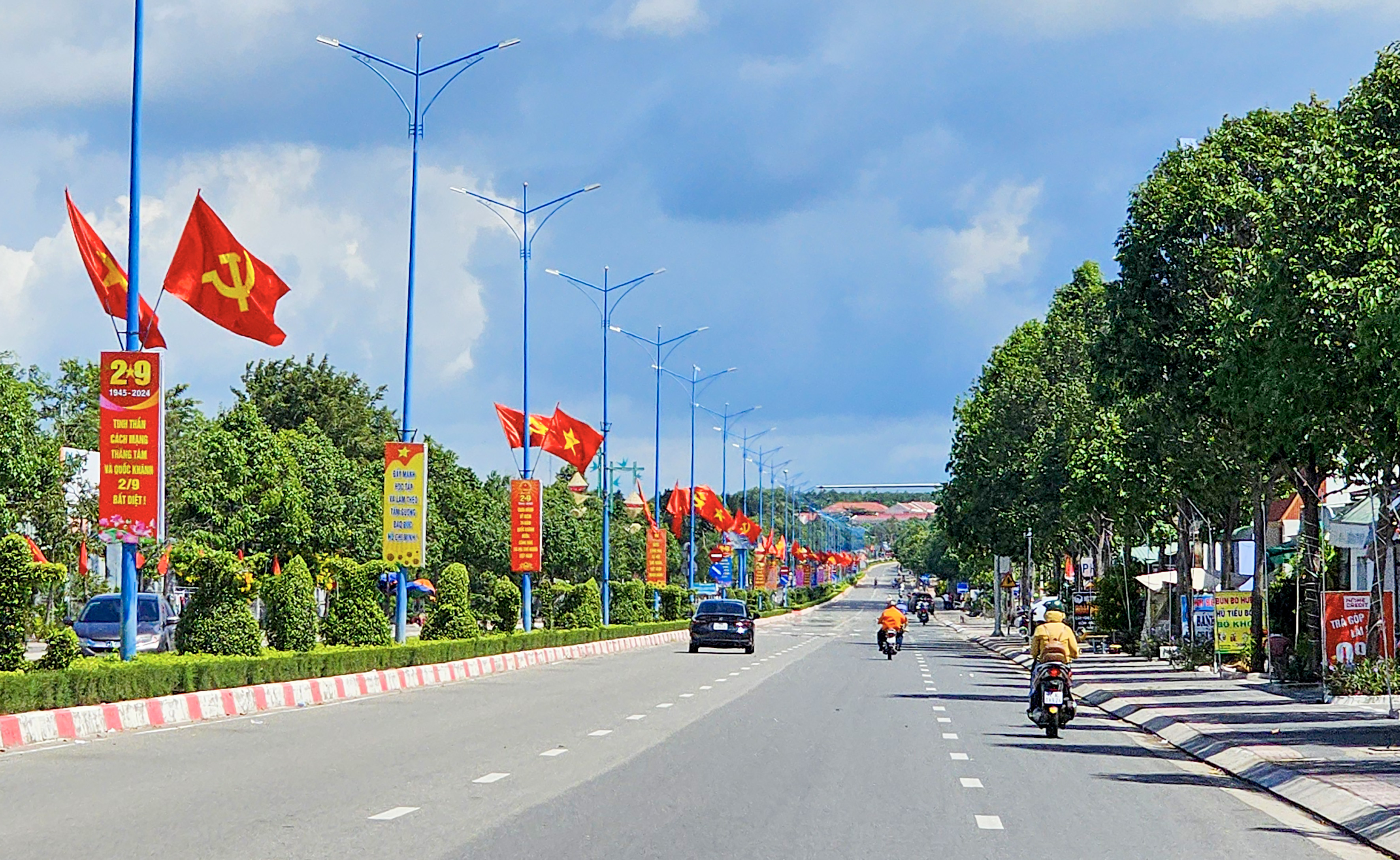 Hàng cờ dẫn vào trung tâm huyện Đất Đỏ.