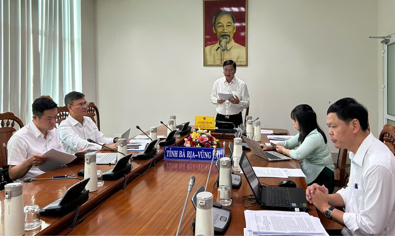 Ông Nguyễn Công Vinh, Phó Chủ tịch UBND tỉnh báo cáo tại cuộc họp.