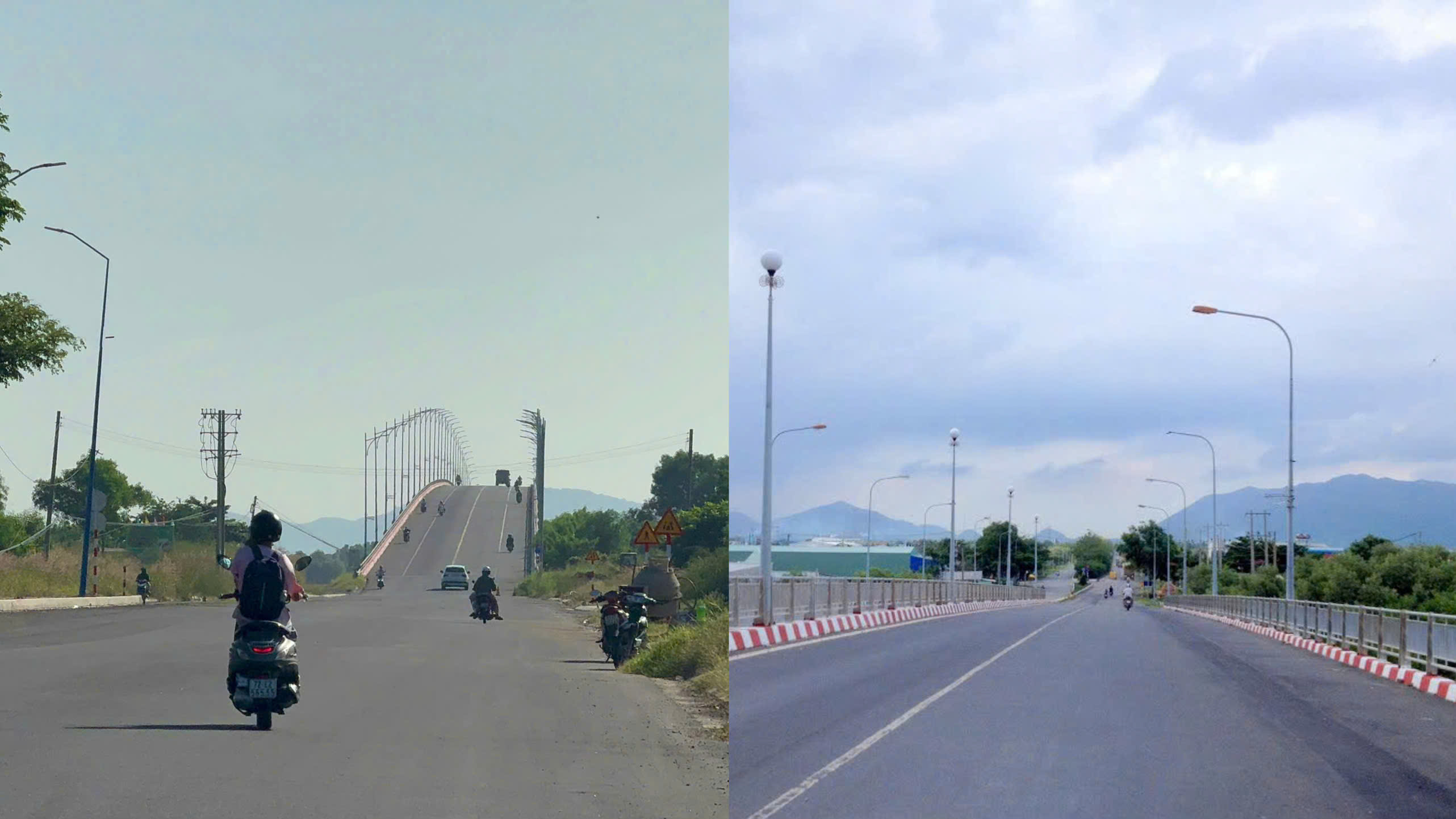 Nhìn trên bản đồ có thể thấy, Long Sơn được kết nối với đất liền thông qua hai cây cầu quan trọng. Cầu Gò Găng nối Long Sơn với TP.Vũng Tàu và cầu Bà Nanh, nối xã đảo với TX.Phú Mỹ. 2 cây cầu này không chỉ mang sứ mệnh xóa bỏ khoảng cách địa lý giữa xã đảo và đất liền mà còn góp phần nâng cao đời sống, giúp Long Sơn ngày càng phát triển và thay da đổi thịt. Trong ảnh: Cầu Gò Găng (trái) và cầu Bà Nanh.