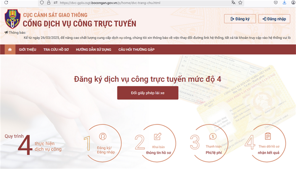 Cục Cảnh sát giao thông cấp, đổi giấy phép lái xe online