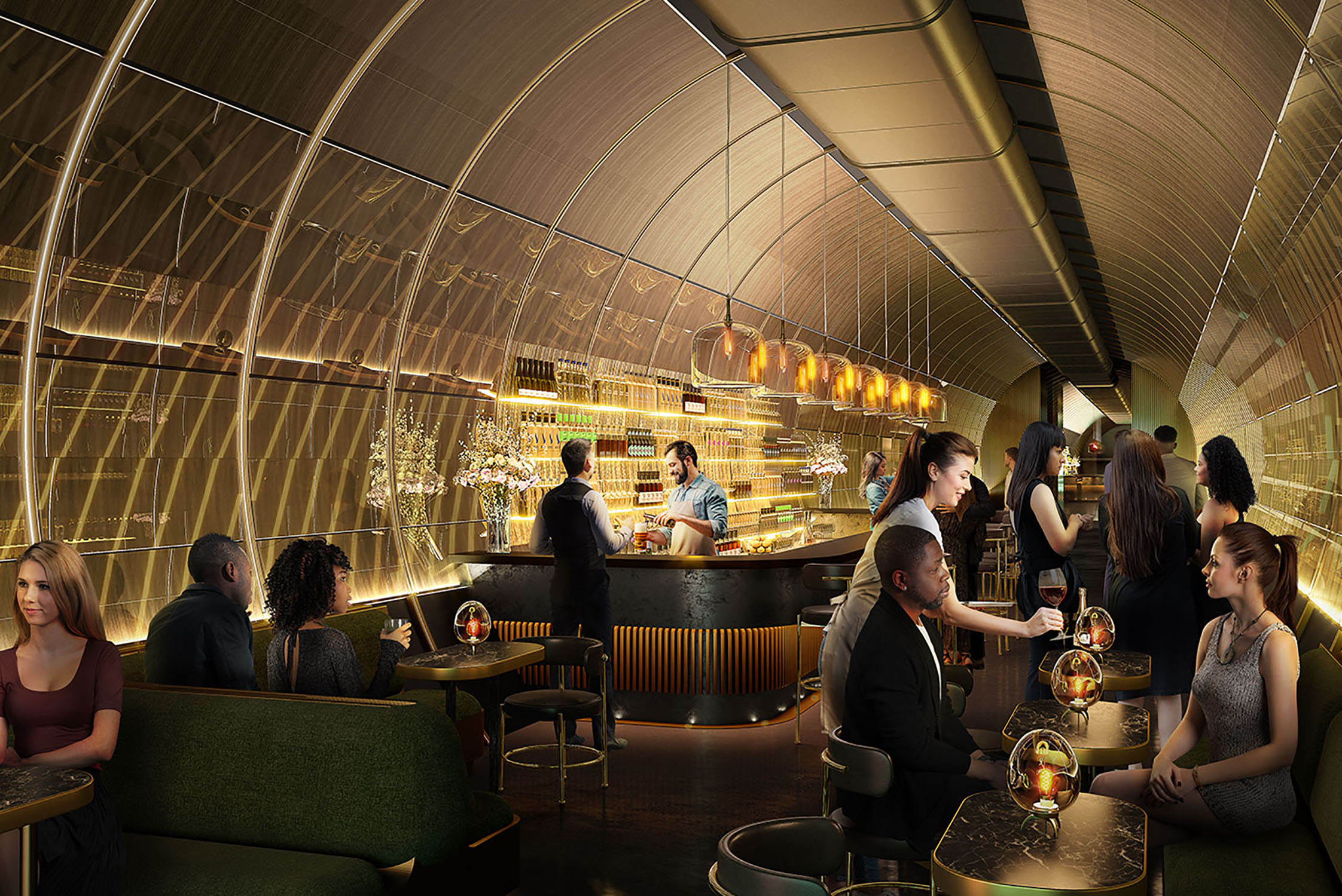 Phối cảnh quán bar bên trong đường hầm bí mật từ Thế chiến II ở London.