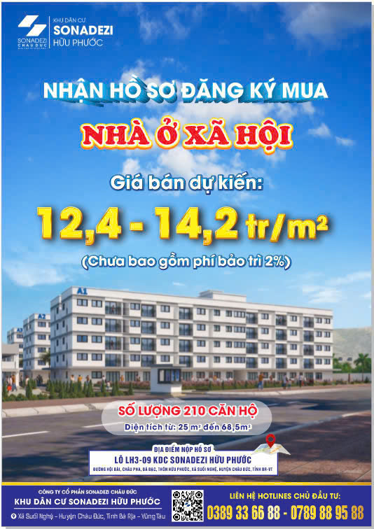 Thông báo về dự án Nhà ở xã hội của Công ty CP Sonadezi Châu Đức.