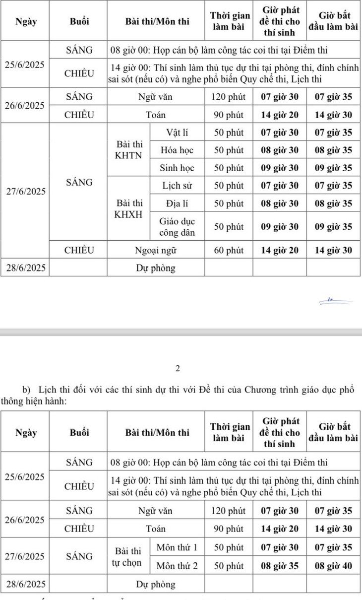 Bộ GD-ĐT ban hành hai lịch thi cho 2 chương trình giáo dục phổ thông.