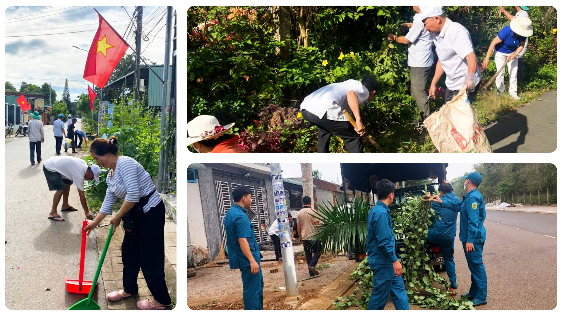 Cán bộ và nhân dân TT.Kim Long tổng dọn vệ sinh môi trường trên các tuyến đường, khu dân cư.