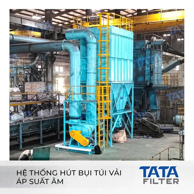 Hệ thống lọc hút bụi túi vải trong quy trình thu gom bụi thép.